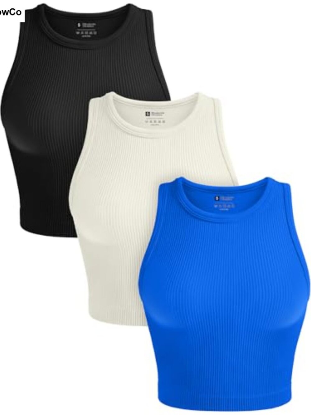 Seamless Ribbed Crop Tank Tops 3 Pack Sleeveless Racerback Gym Yoga